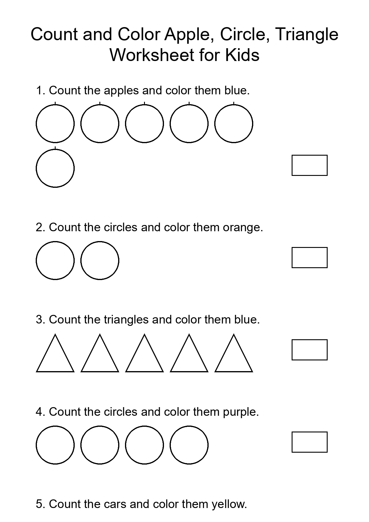 Count and Color Apple, Circle, Triangle Worksheet for Kids