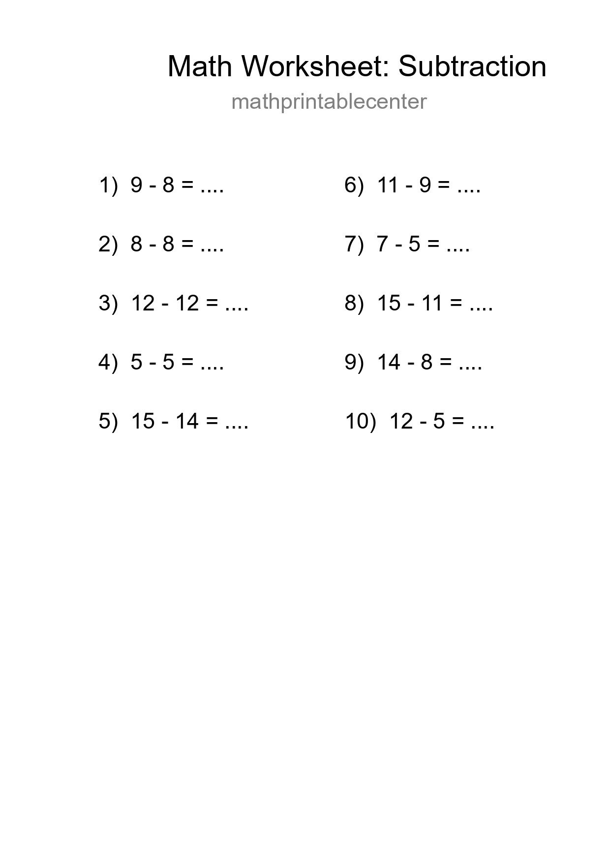 Free 10 Subtraction Math Worksheet For Grade 2 With Answers - Part 228
