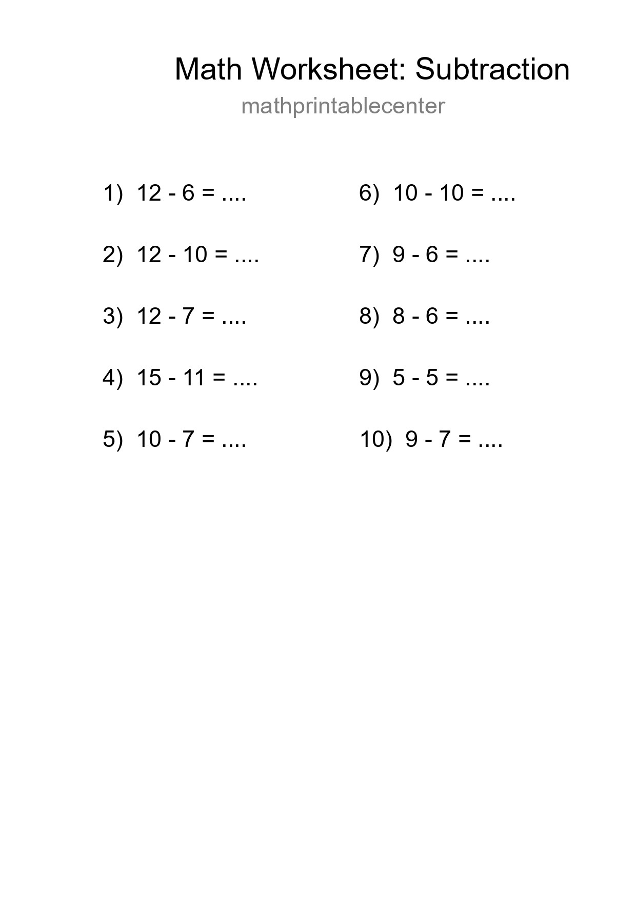 Free 10 Subtraction Math Worksheet For Grade 2 With Answers - Part 294