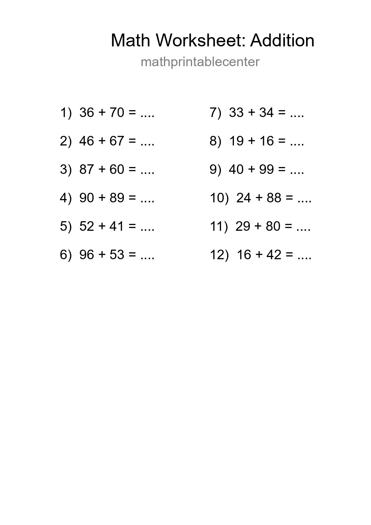 Free 12 Addition Math Worksheet For Grade 3 - Part 45