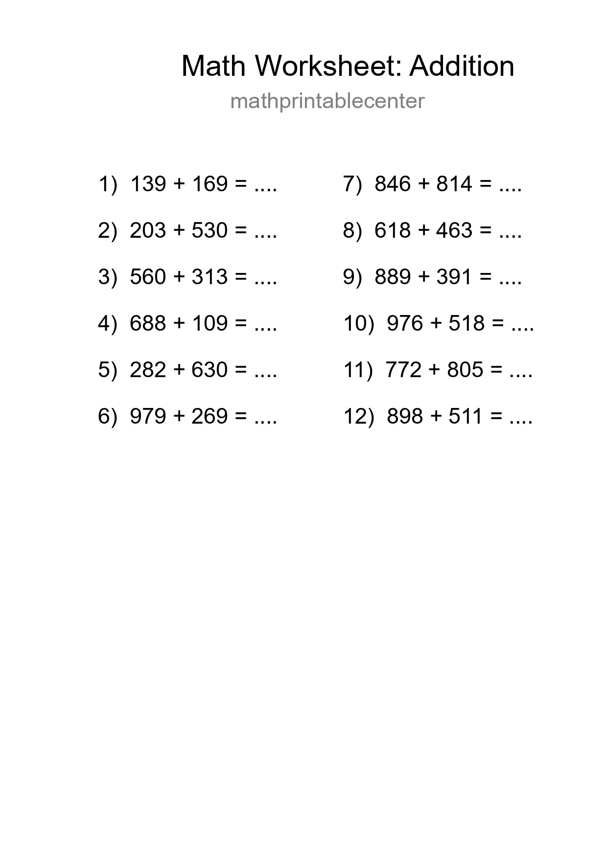 Free 12 Addition Math Worksheet For Grade 5 - Part 89