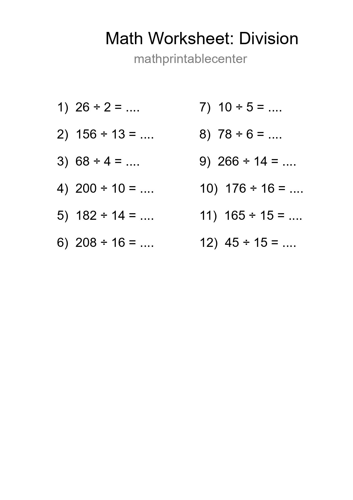 Free 12 Division Math Worksheet For Grade 2 - Part 158