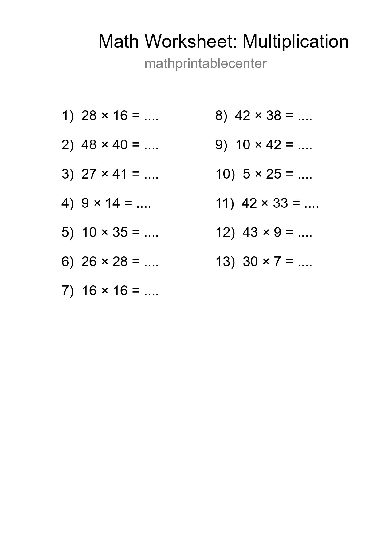 Free 13 Multiplication Math Worksheet For Grade 2 - Part 194