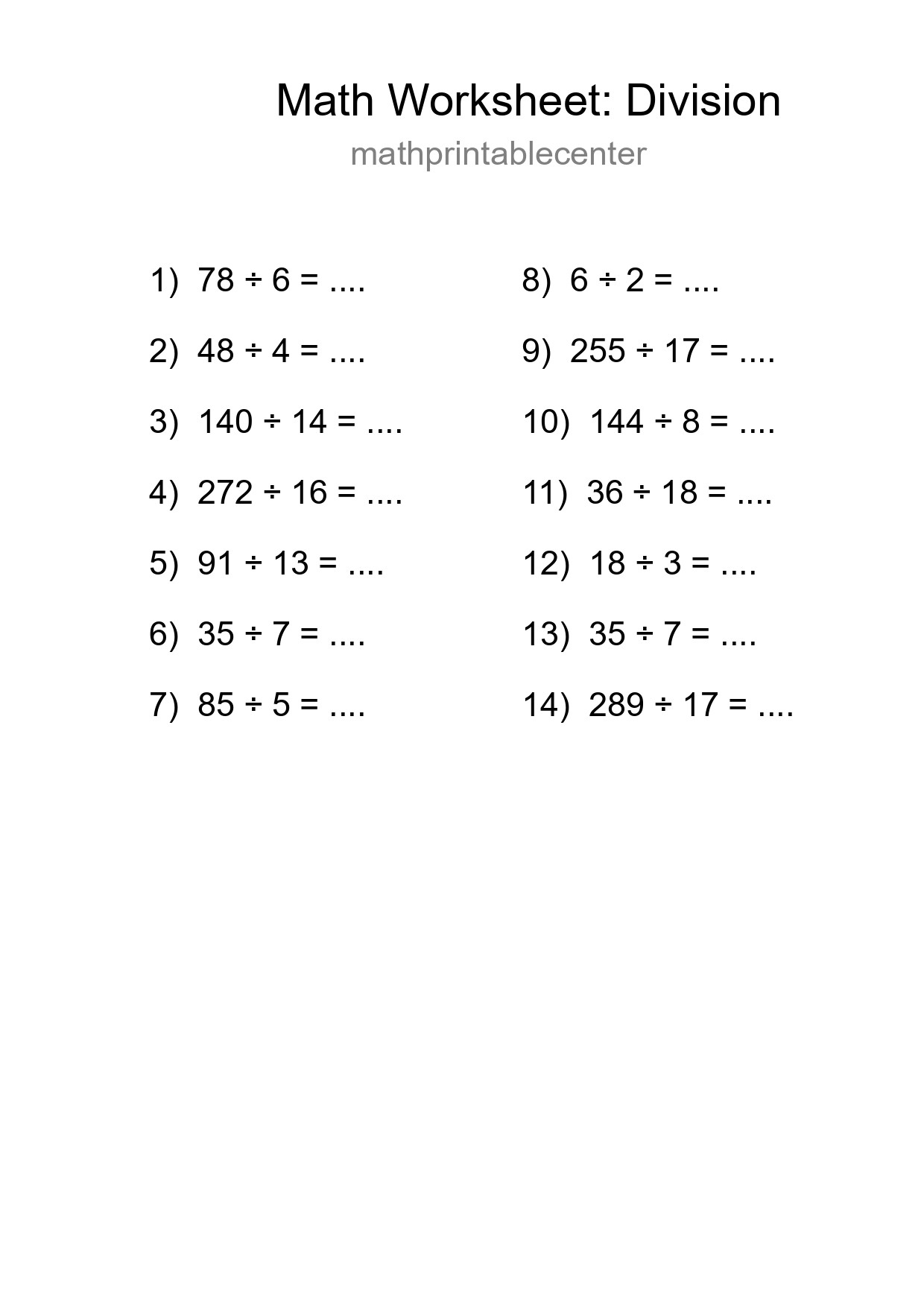 Free 14 Division Math Worksheet For Grade 2 - Part 191