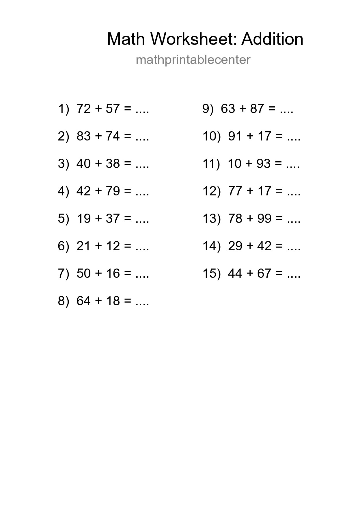 Free 15 Addition Math Worksheet For Grade 3 With Answers - Part 188
