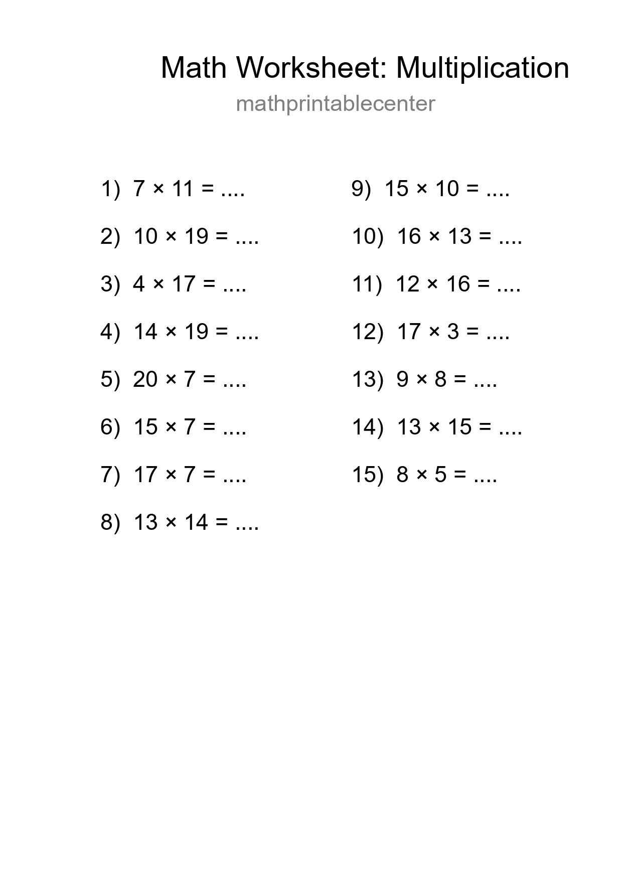 Free 15 Multiplication Math Worksheet For Grade 2 - Part 172
