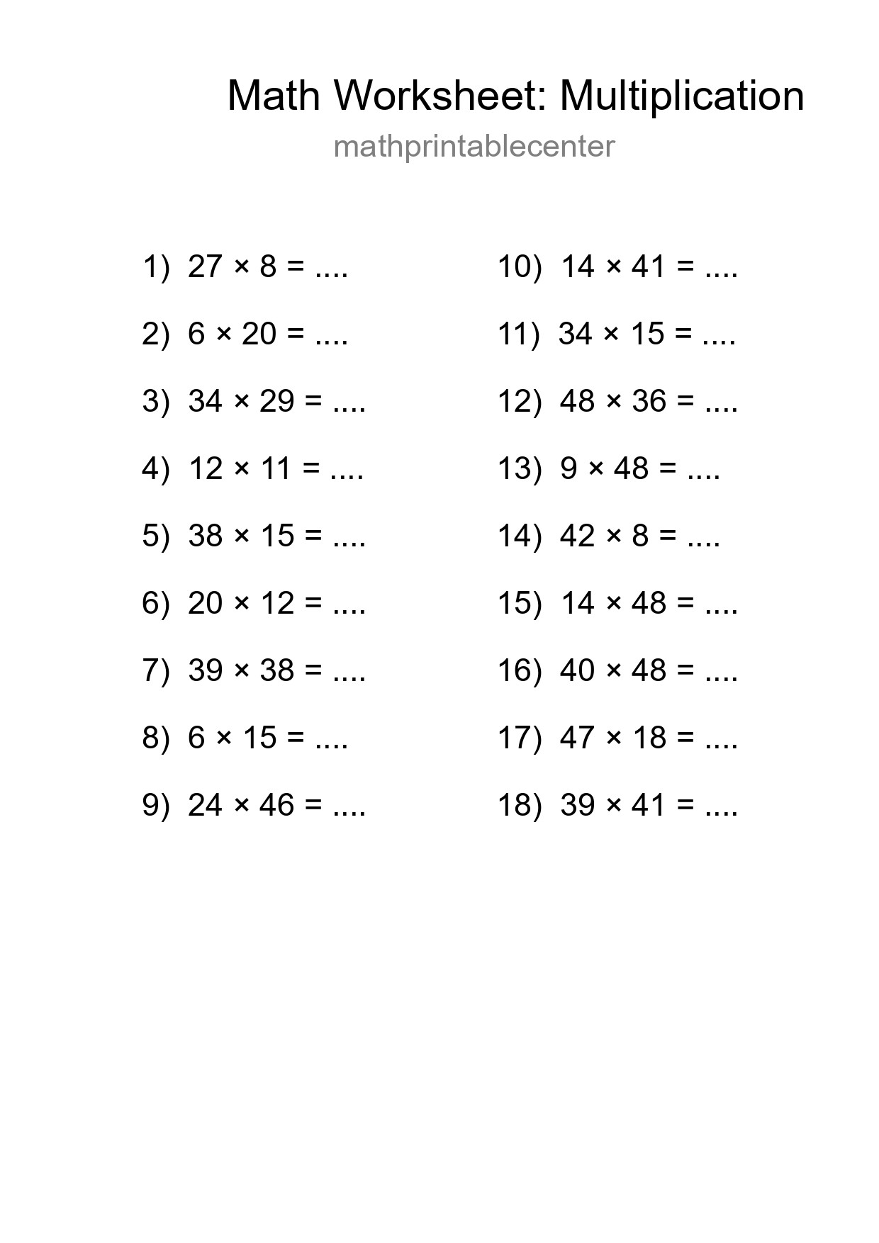 Free 18 Multiplication Math Worksheet For Grade 2 - Part 238
