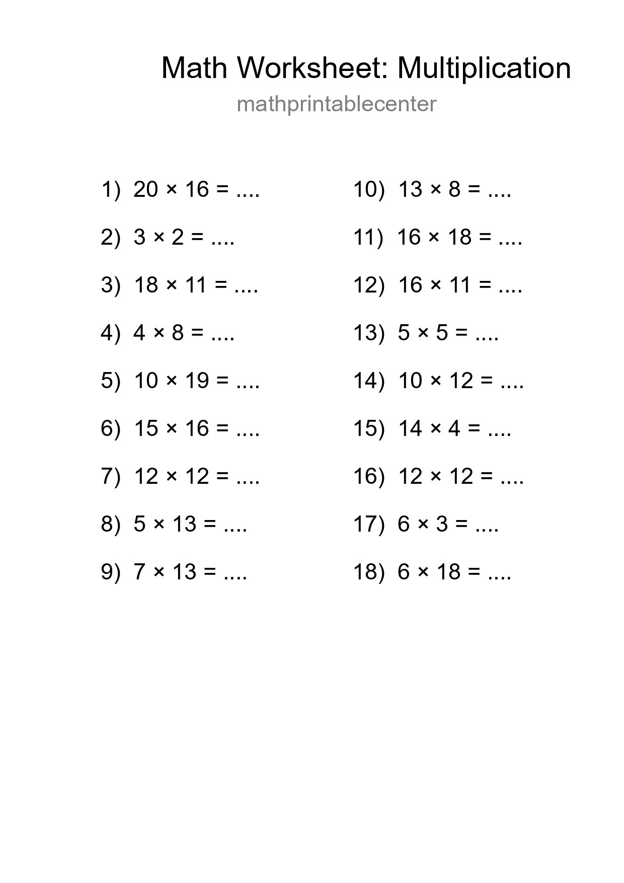 Free 18 Multiplication Math Worksheet For Grade 2 With Answers - Part 29