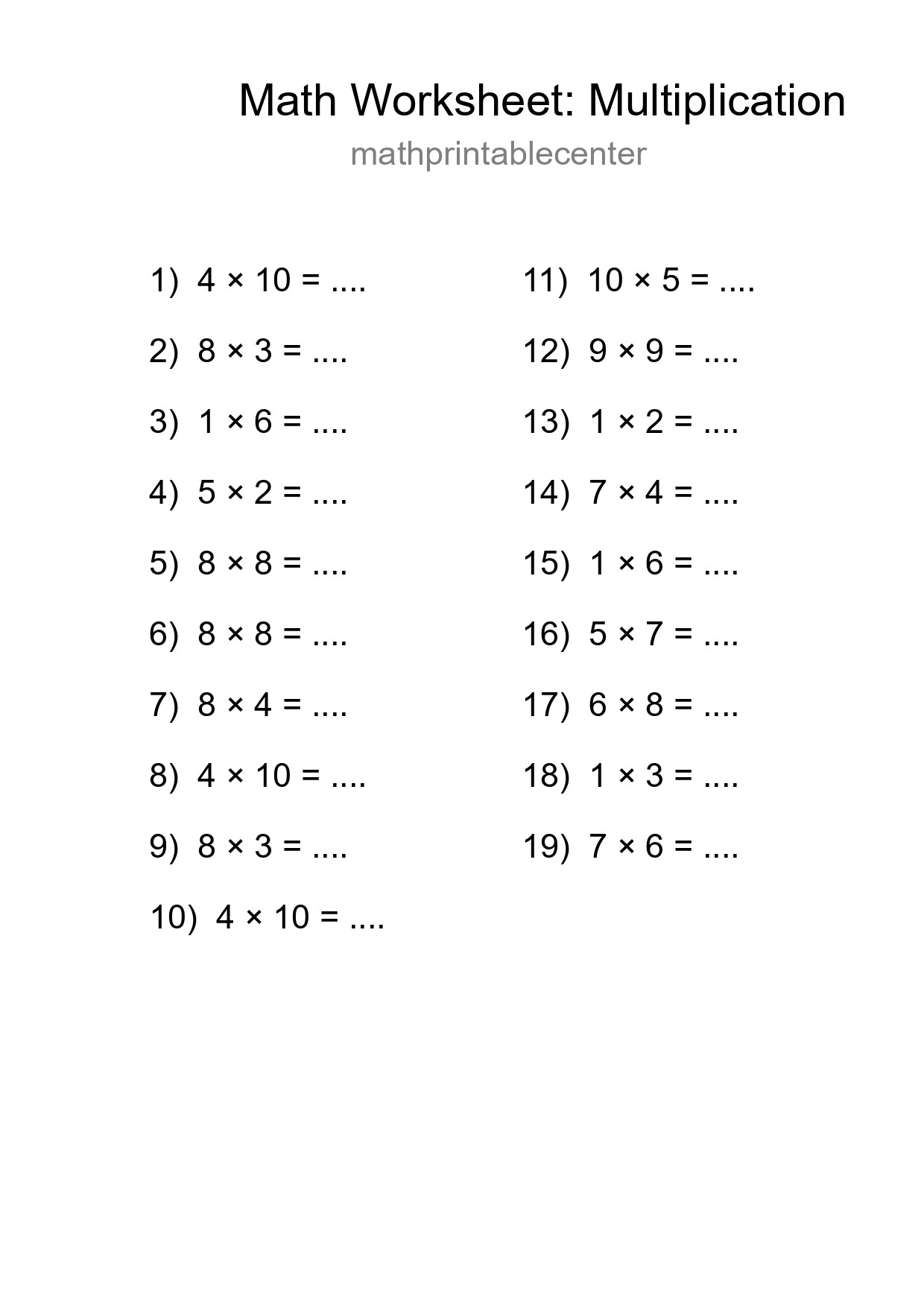 Free 19 Multiplication Math Worksheet For Grade 1 With Answers - Part 227