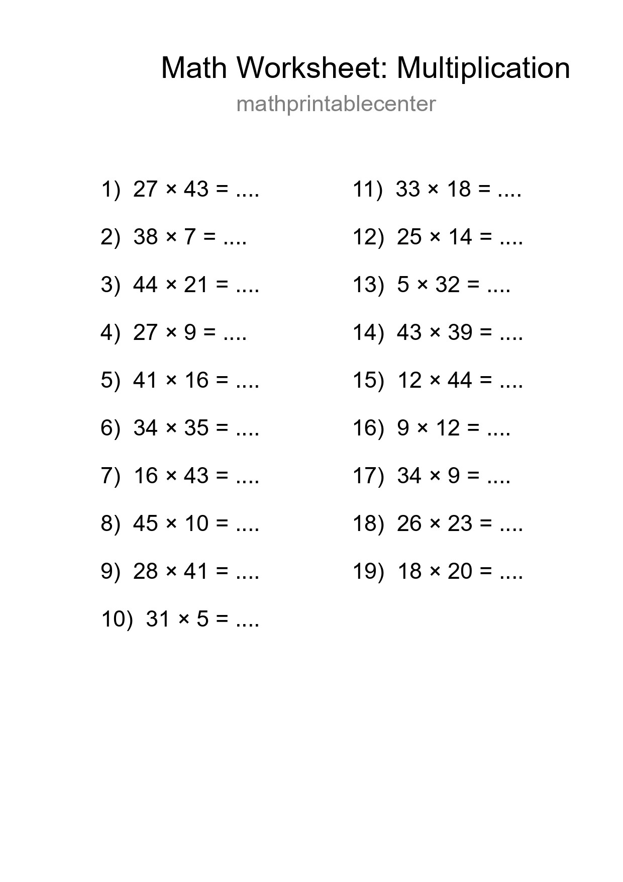 Free 19 Multiplication Math Worksheet For Grade 2 With Answers - Part 293
