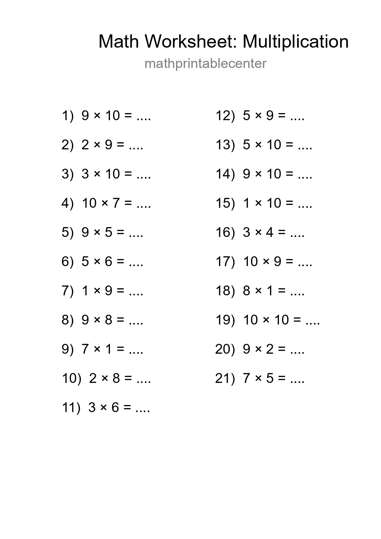Free 21 Multiplication Math Worksheet For Grade 1 With Answers - Part 84