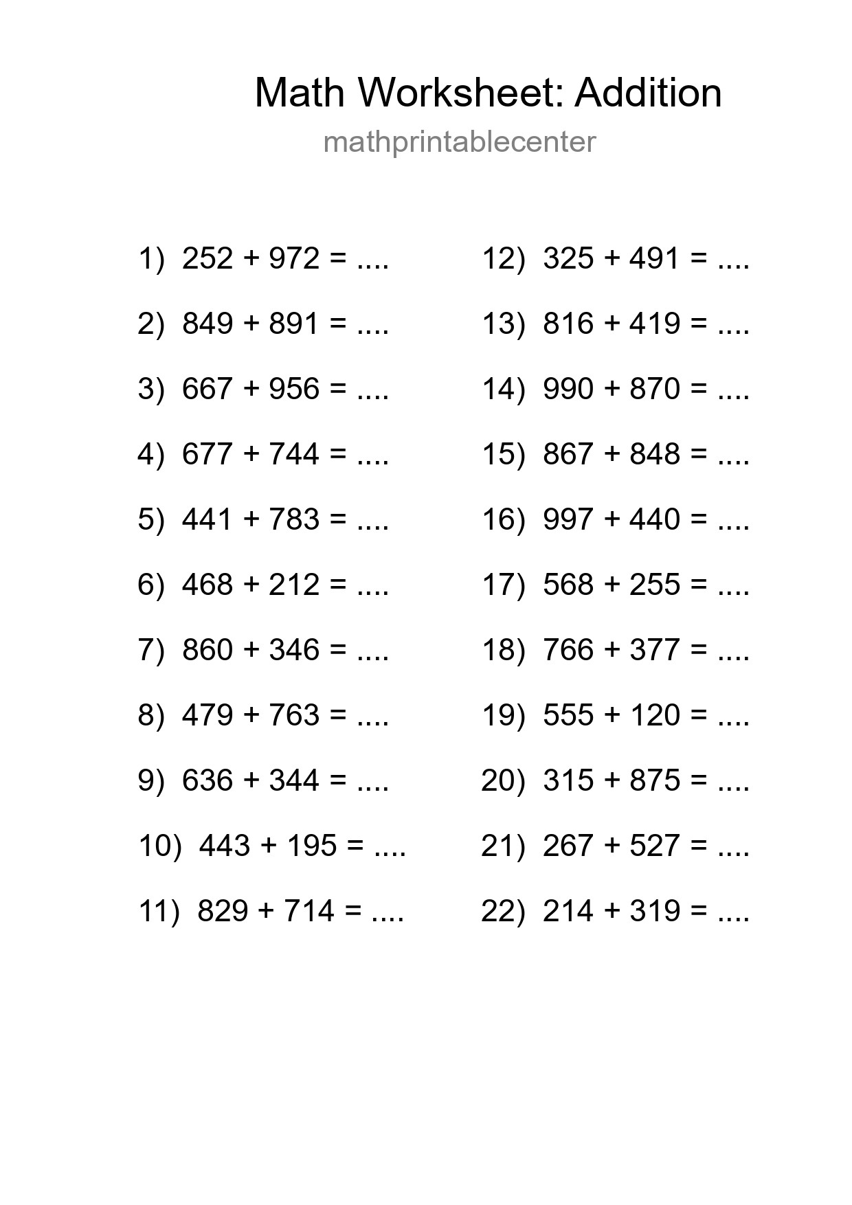 Free 22 Addition Math Worksheet For Grade 5 - Part 210