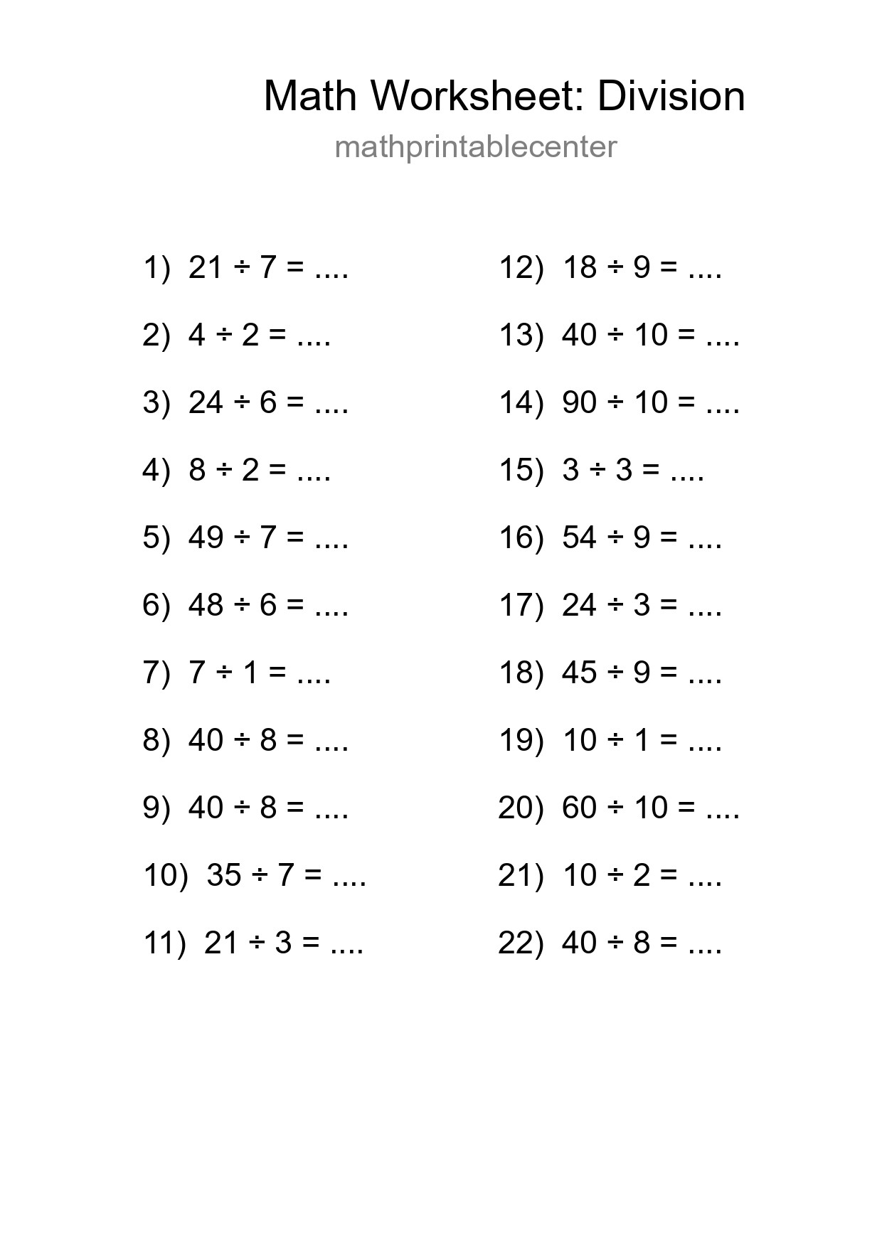 Free 22 Division Math Worksheet For Grade 1 - Part 26