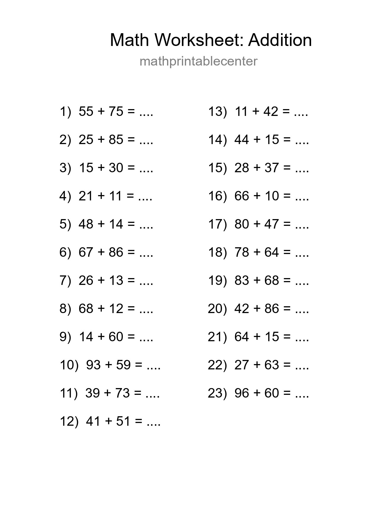 Free 23 Addition Math Worksheet For Grade 3 With Answers - Part 287
