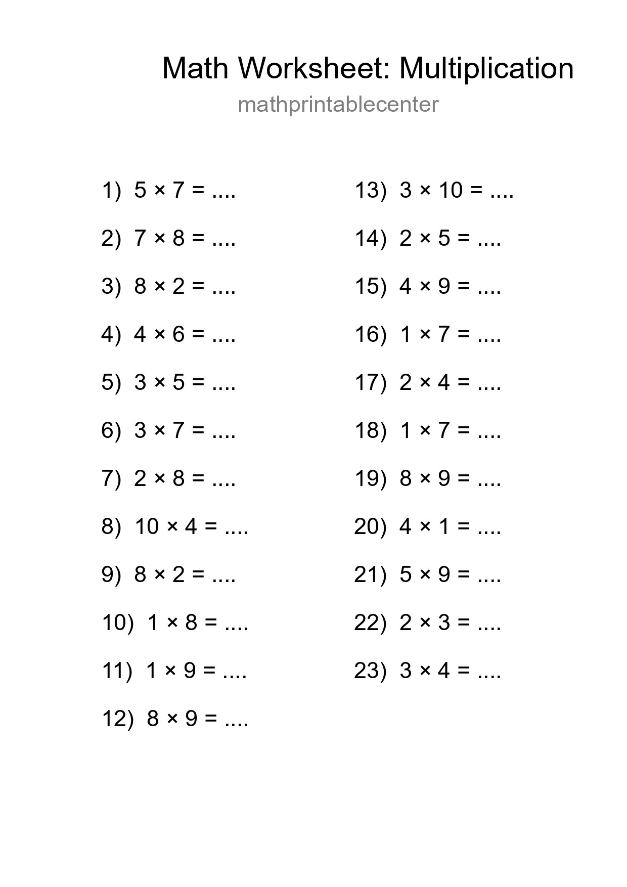 Free 23 Multiplication Math Worksheet For Grade 1 - Part 249