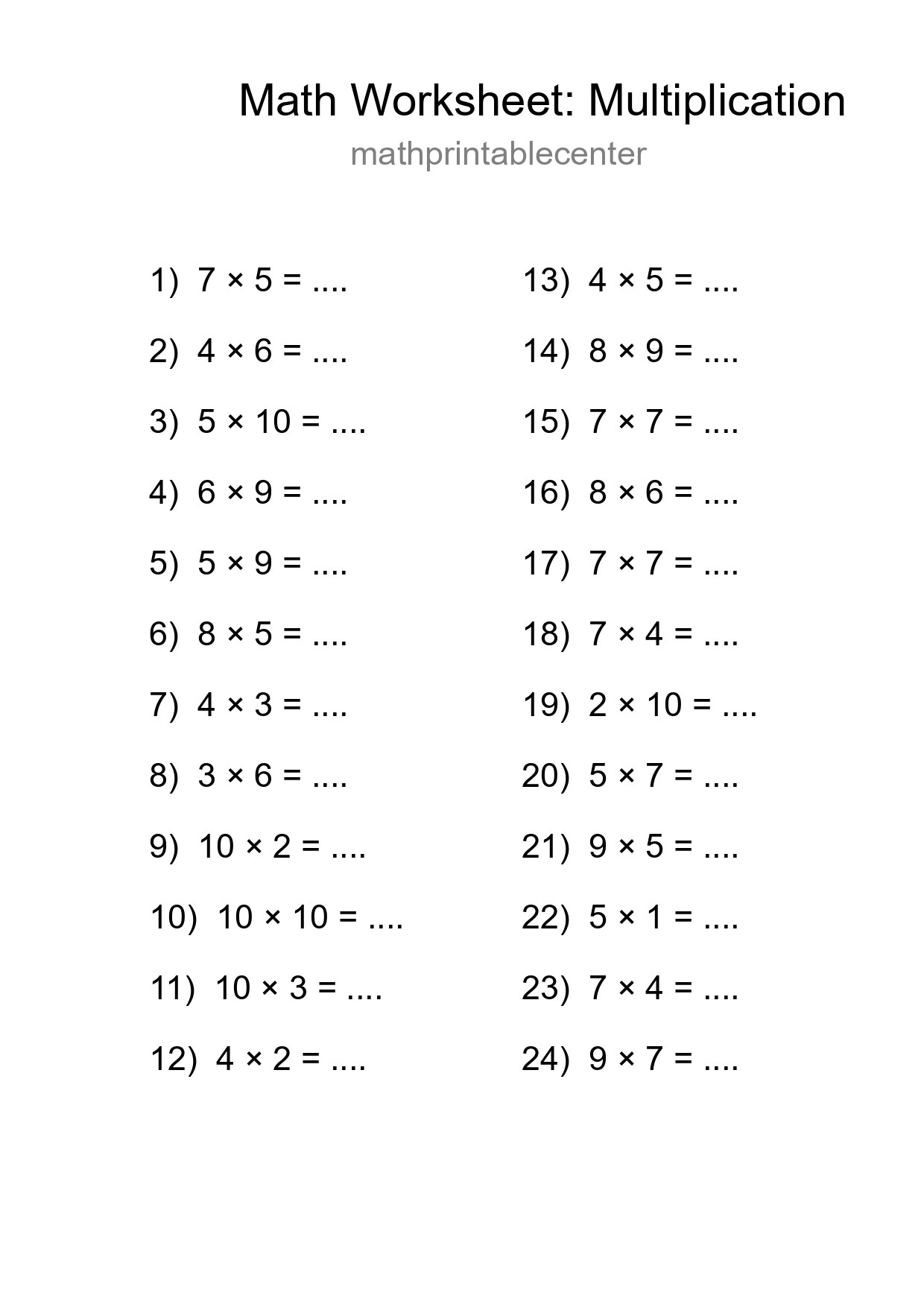 Free 24 Multiplication Math Worksheet For Grade 1 - Part 51