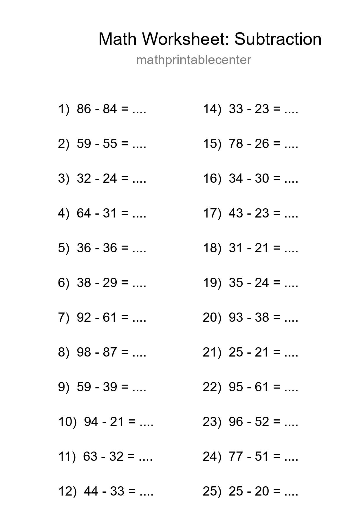 Free 25 Subtraction Math Worksheet For Grade 3 - Part 206