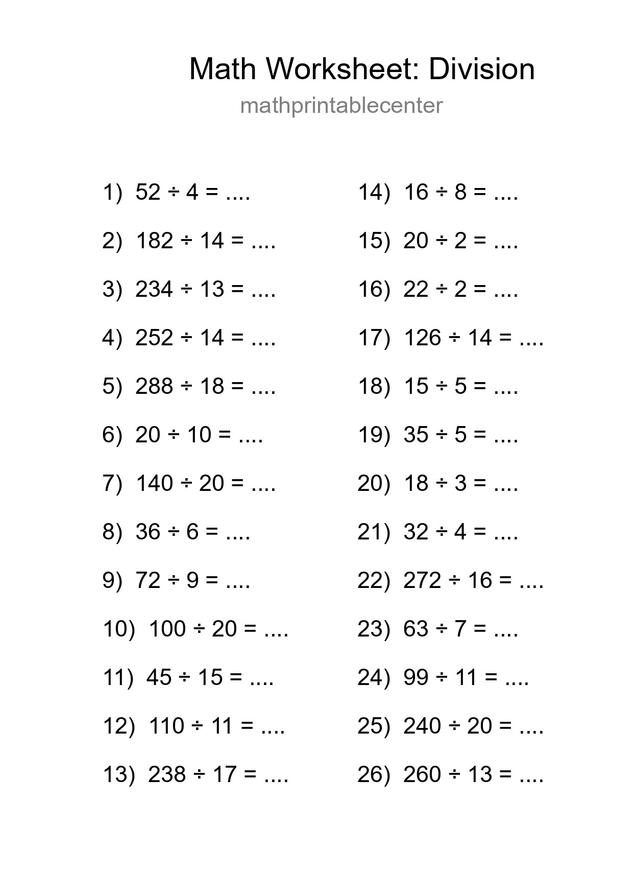 Free 26 Division Math Worksheet For Grade 2 With Answers - Part 257
