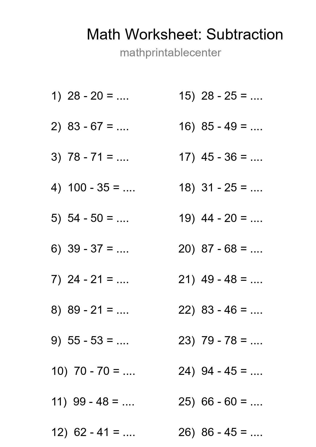 Free 27 Subtraction Math Worksheet For Grade 3 - Part 74
