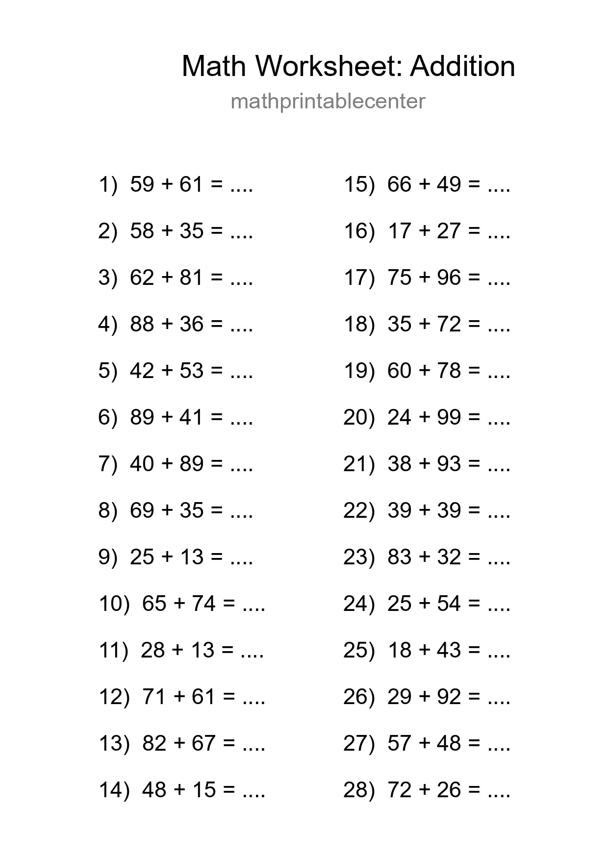 Free 28 Addition Math Worksheet For Grade 3 With Answers - Part 122