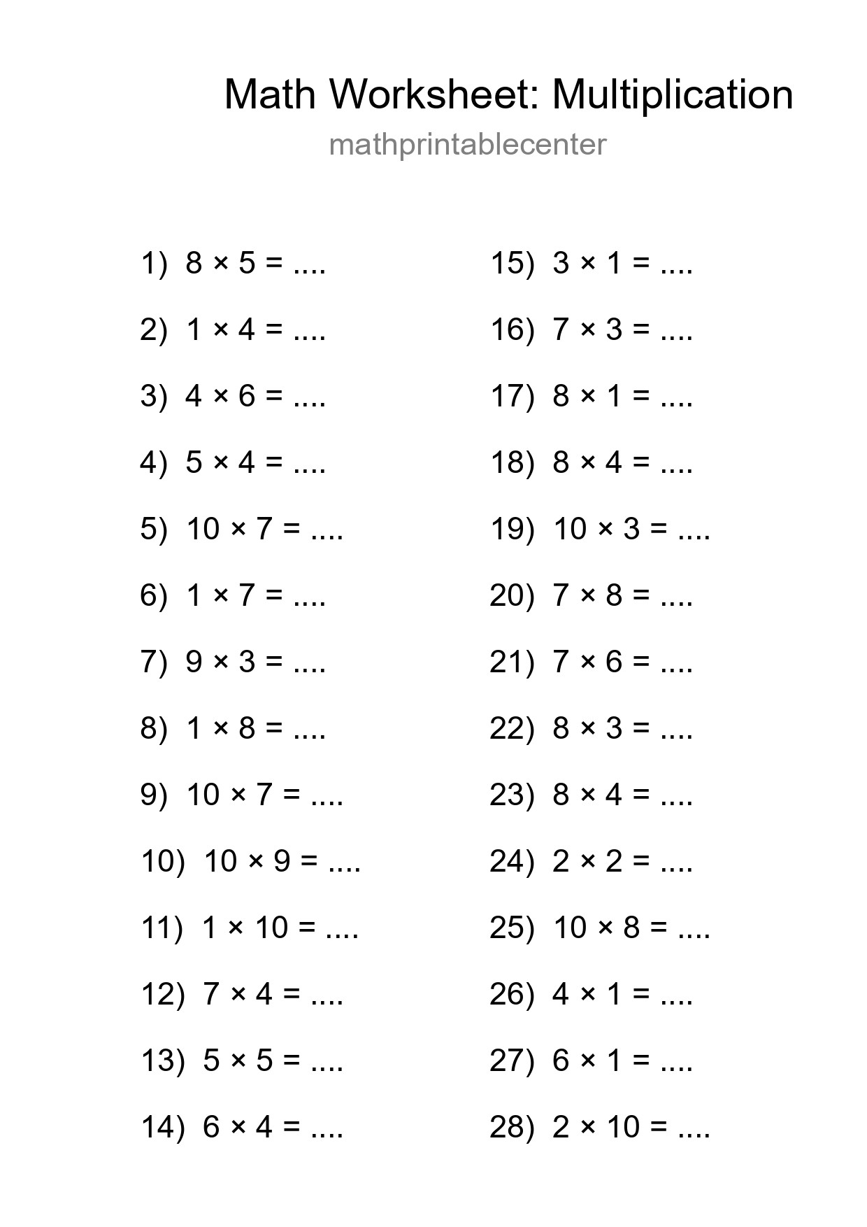 Free 28 Multiplication Math Worksheet For Grade 1 With Answers - Part 271