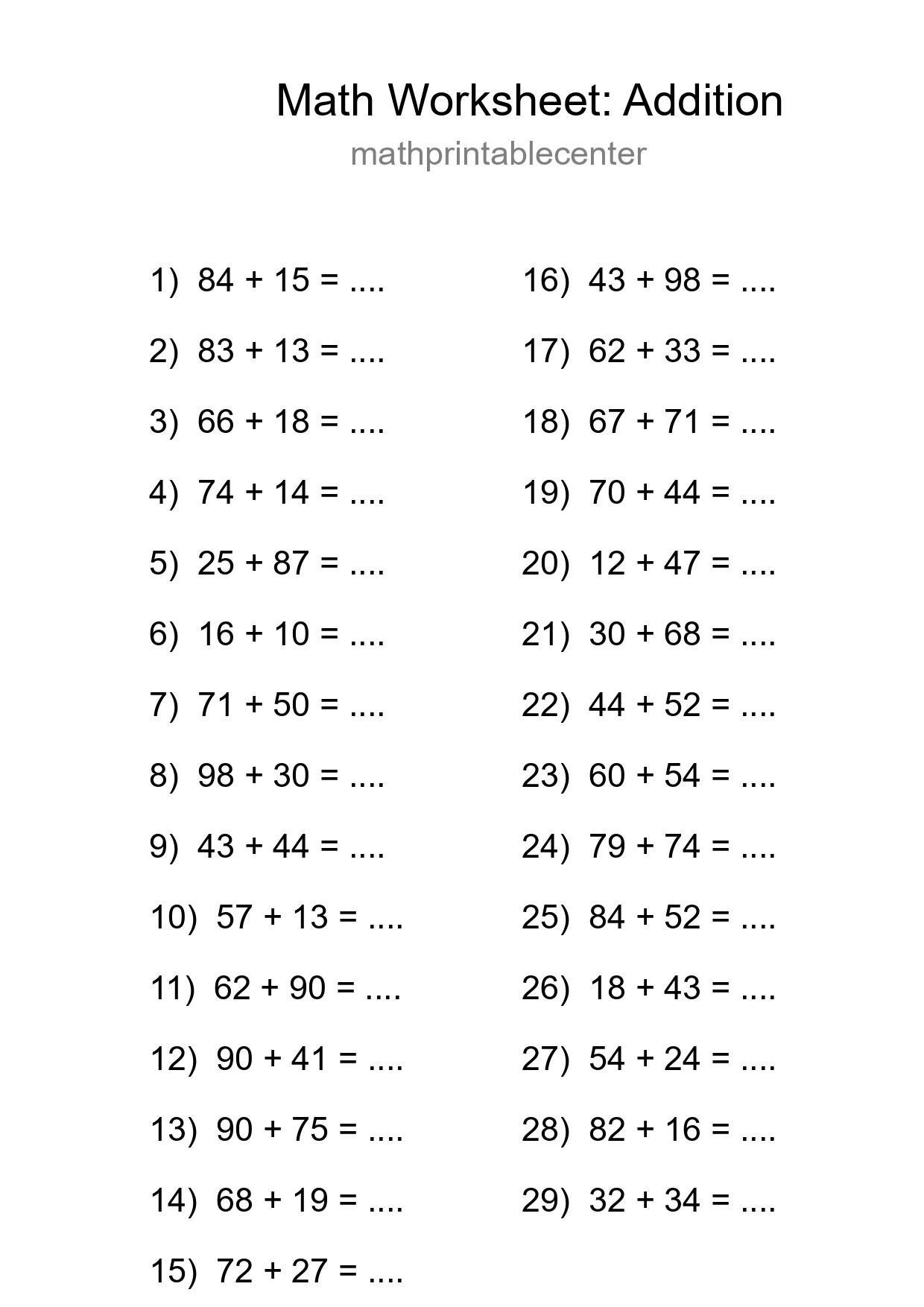 Free 29 Addition Math Worksheet For Grade 3 With Answers - Part 34
