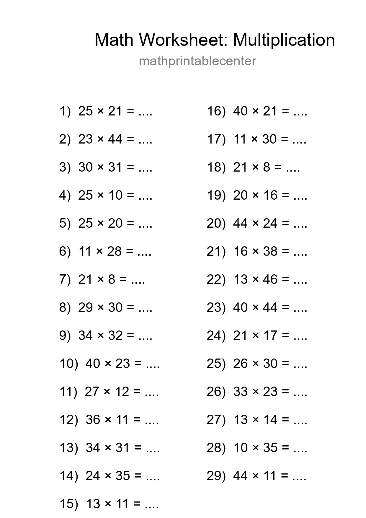 Free 29 Multiplication Math Worksheet For Grade 2 With Answers - Part 40