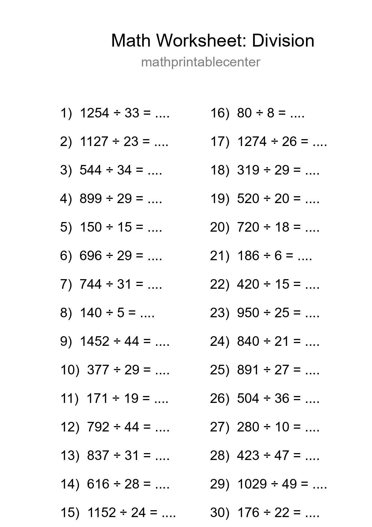 Free 30 Division Math Worksheet For Grade 2 - Part 48