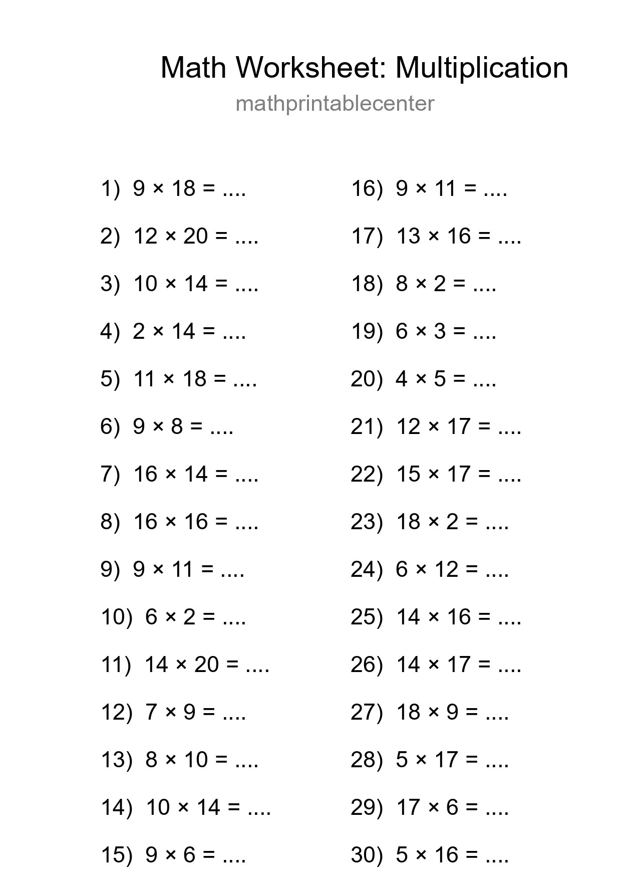 Free 30 Multiplication Math Worksheet For Grade 2 - Part 117