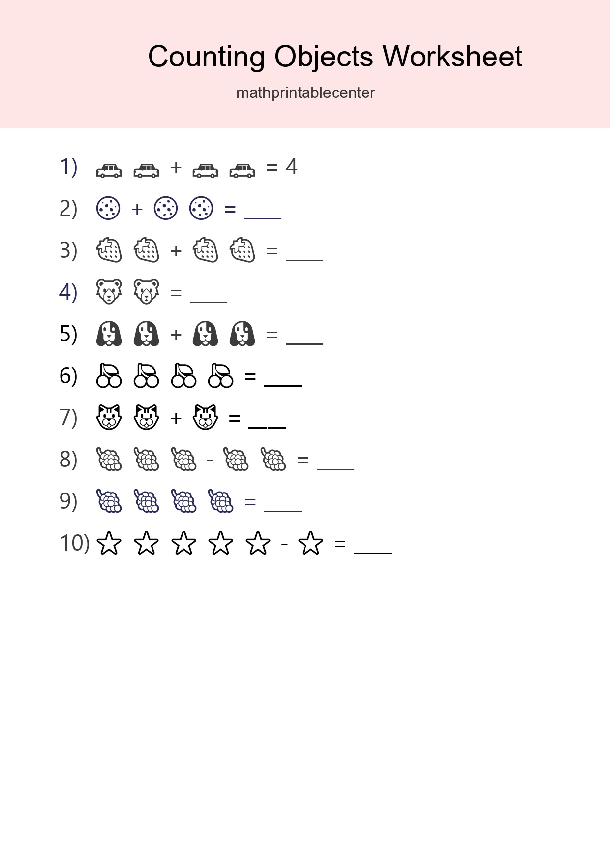 Free Counting Objects Worksheet For Pre-K - Part 135