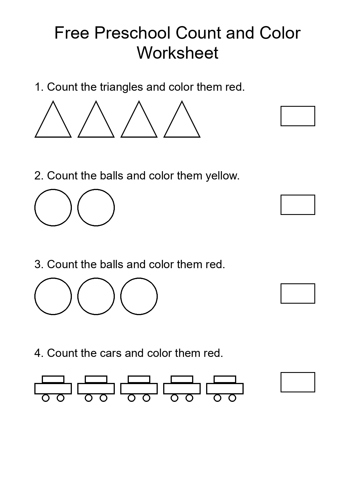 Free Preschool Count and Color Worksheet