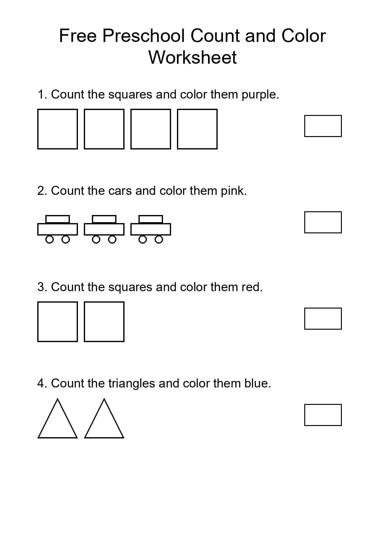 Free Preschool Count and Color Worksheet