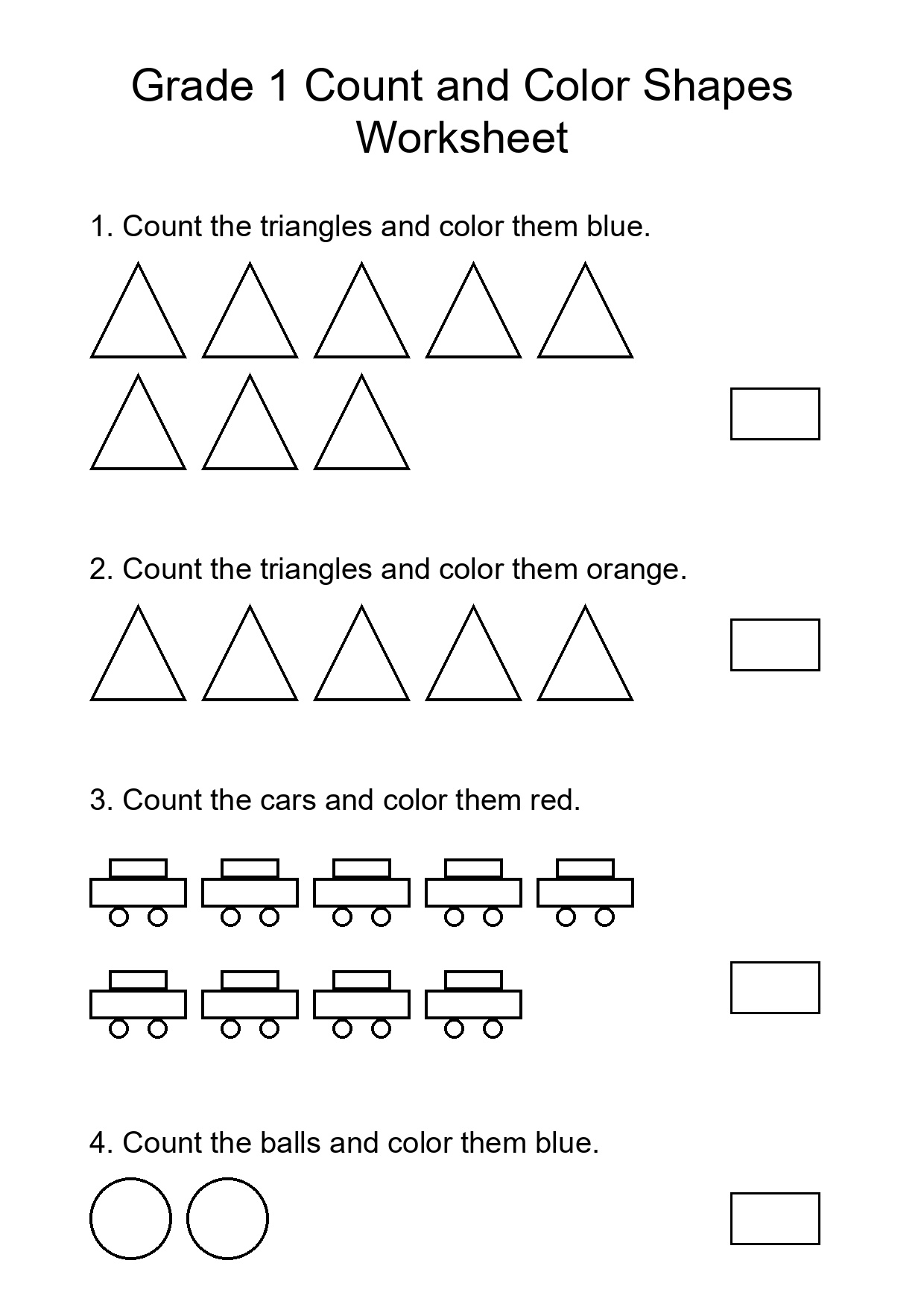 Grade 1 Count and Color Shapes Worksheet