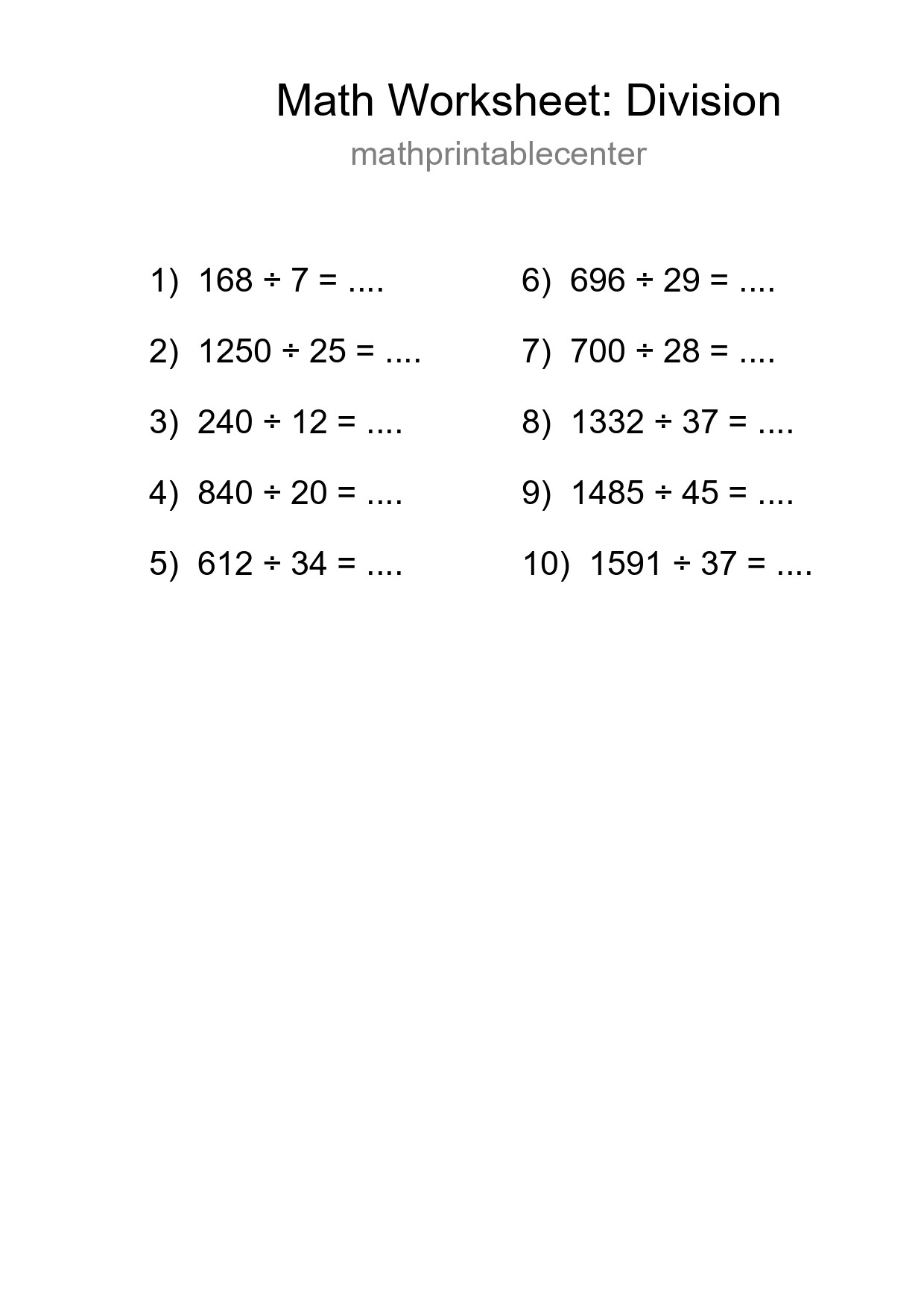 Grade 2 Division Practice Worksheet (10 Problems) - Part 15