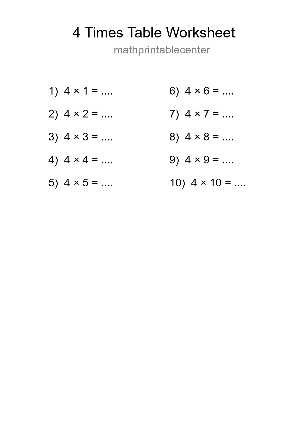Grade 2 Multiplication Table 4 Practice - Part 53