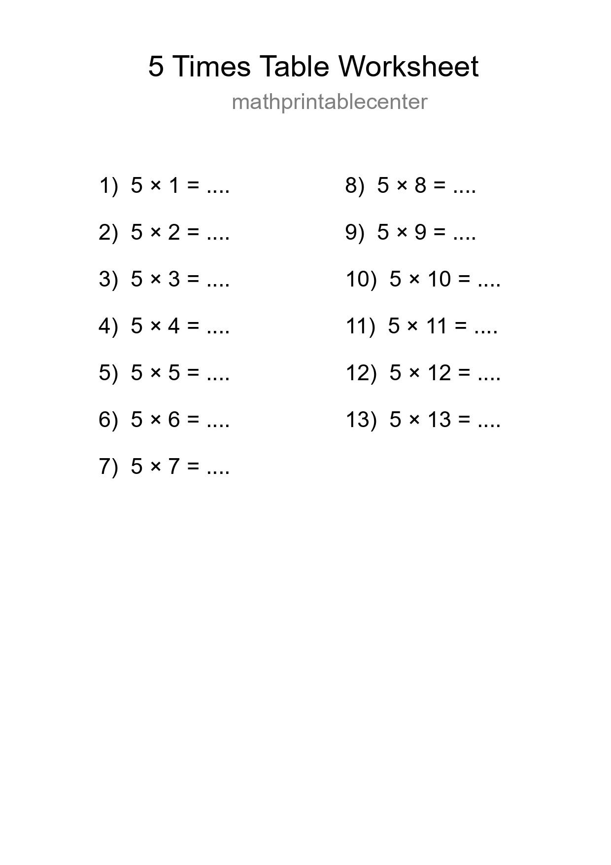 Grade 2 Multiplication Table 5 Practice - Part 75