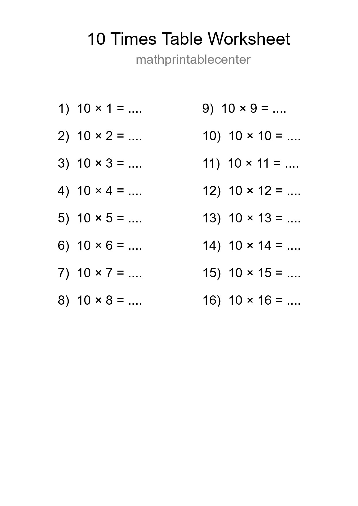 Grade 3 Multiplication Table 10 Practice - Part 31