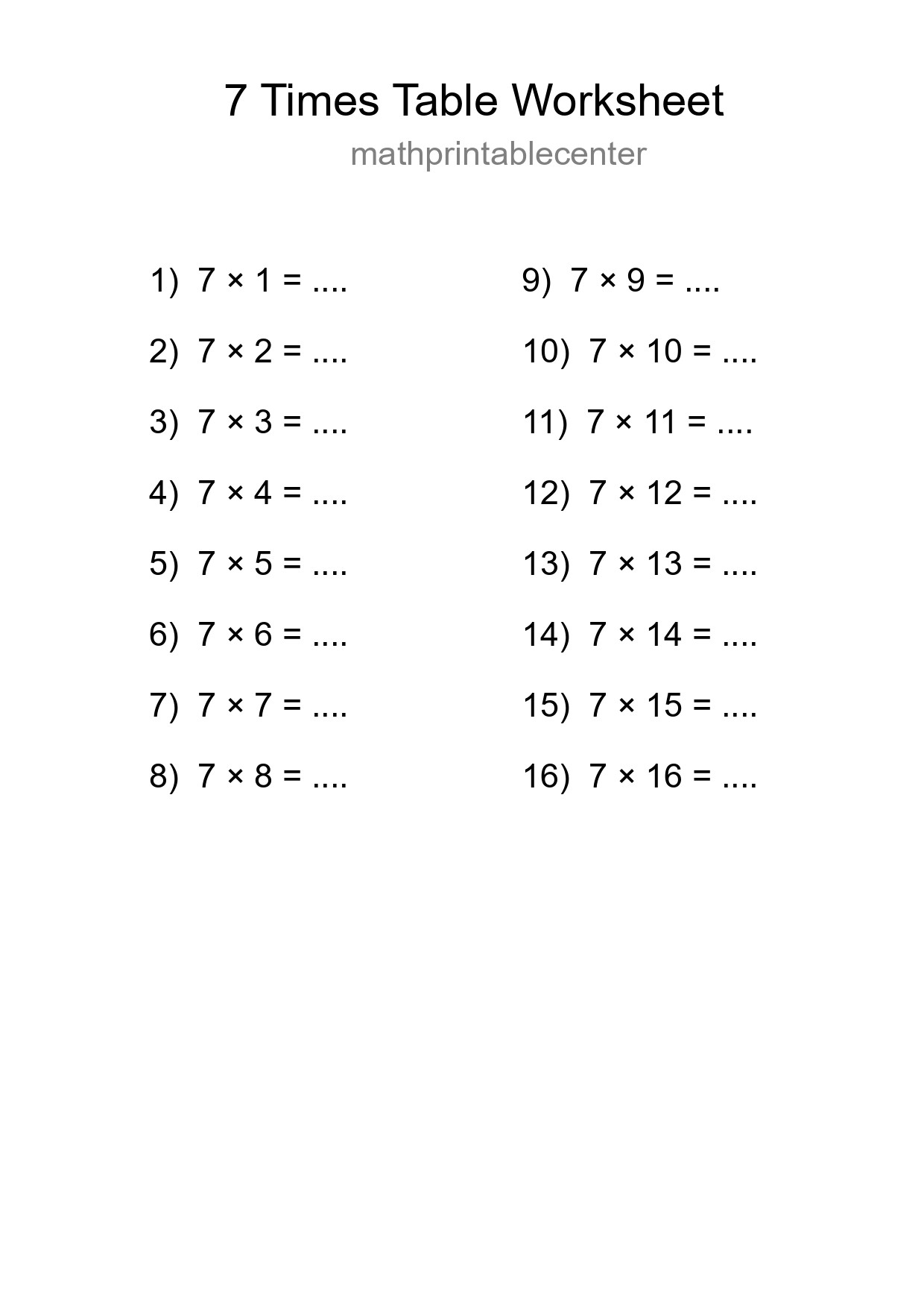 Grade 3 Multiplication Table 7 Practice - Part 141
