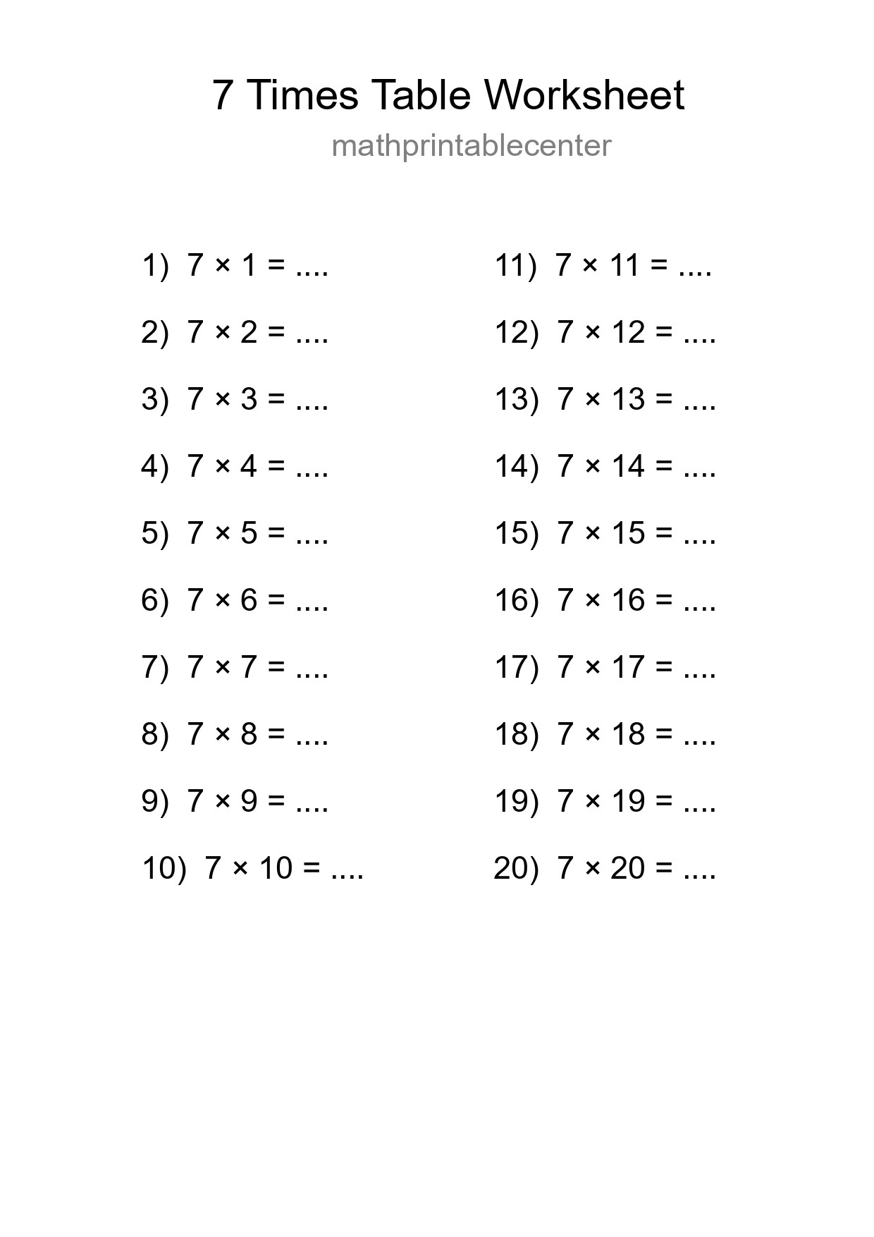 Grade 3 Multiplication Table 7 Practice - Part 86
