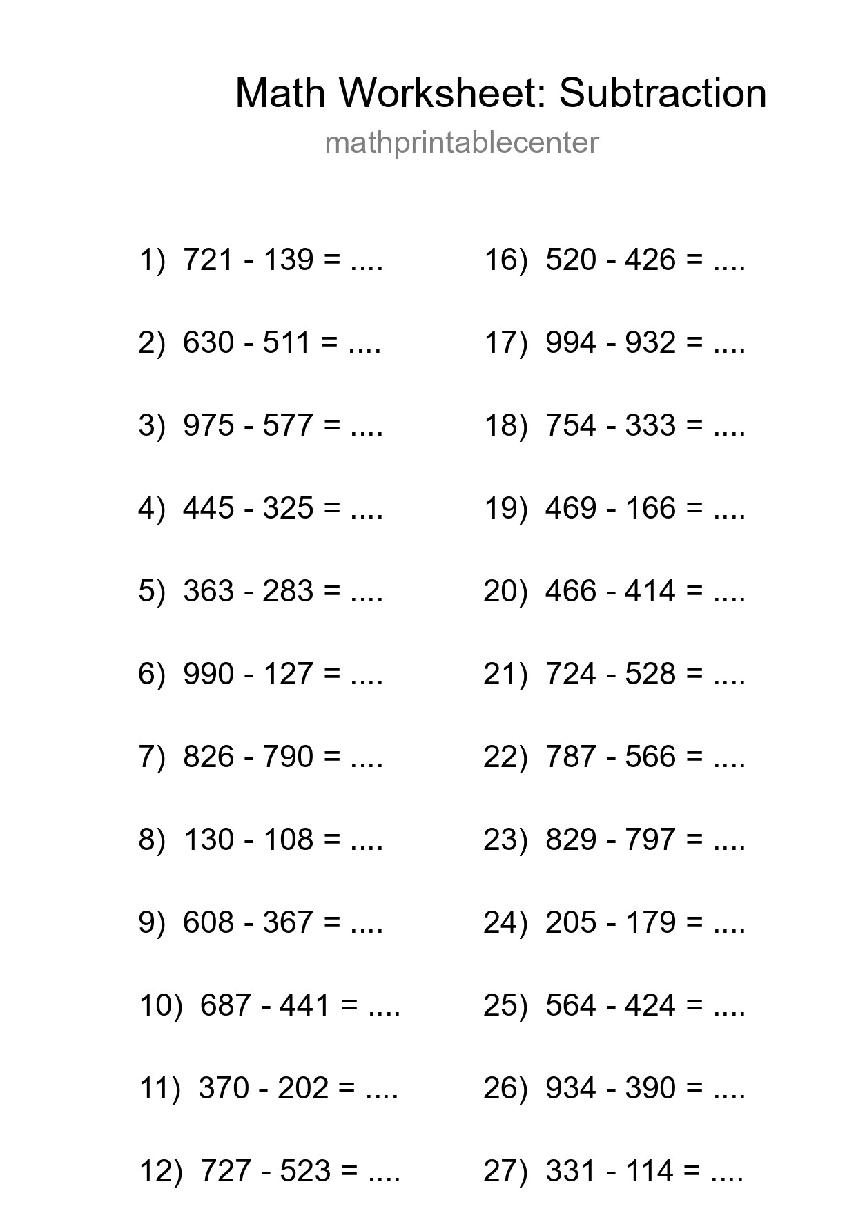 Grade 5 Subtraction Practice Worksheet (30 Problems) - Part 217