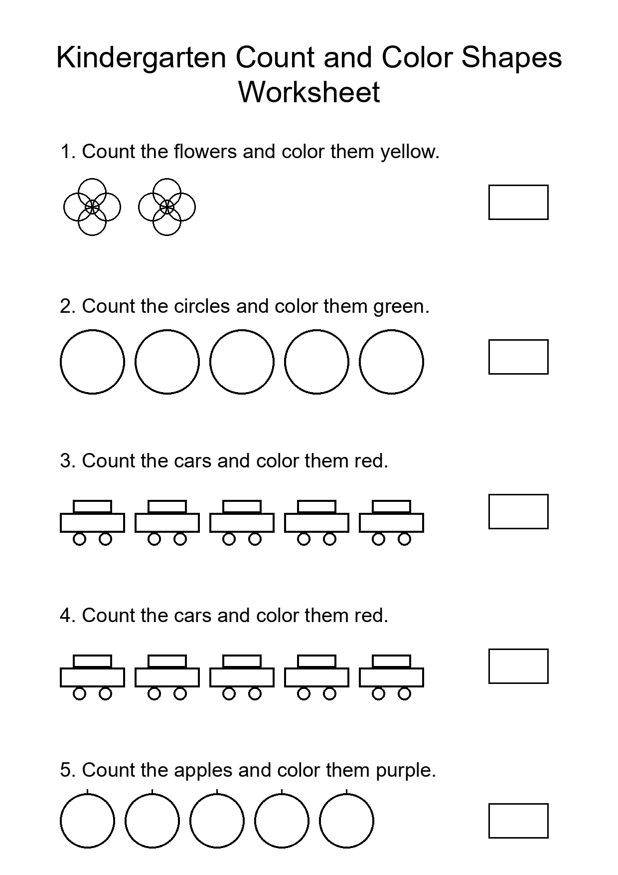 Kindergarten Count and Color Shapes Worksheet