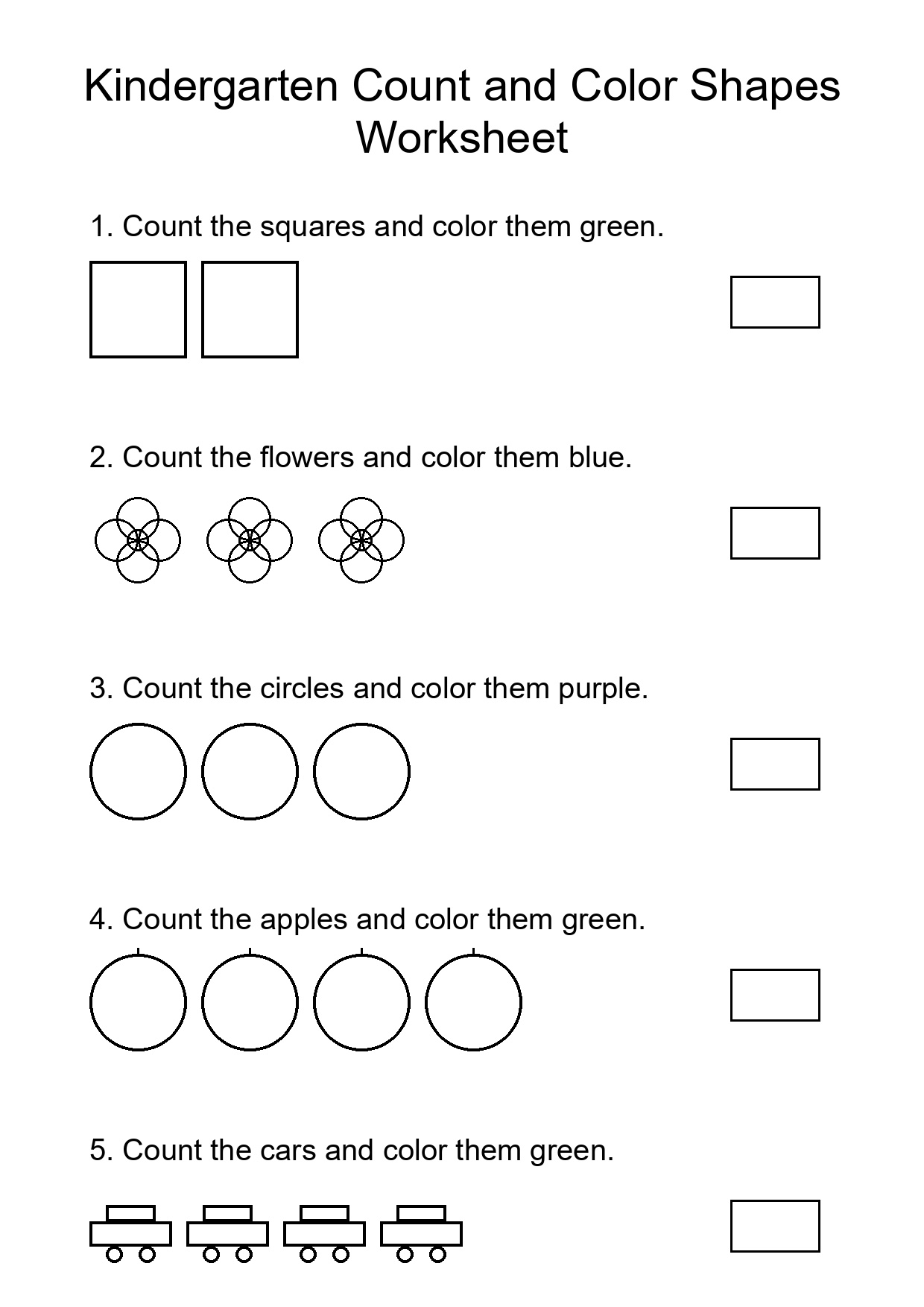 Kindergarten Count and Color Shapes Worksheet