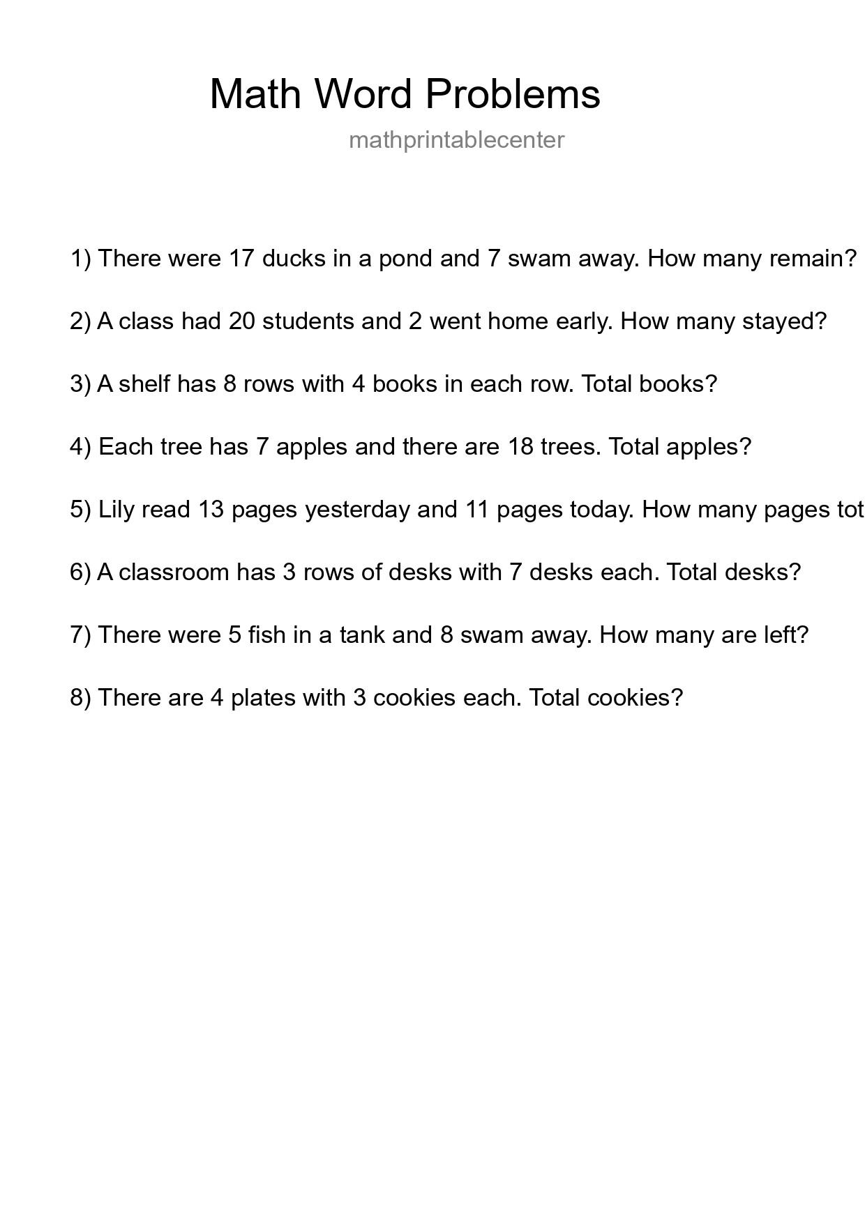 Math Word Problem Worksheet