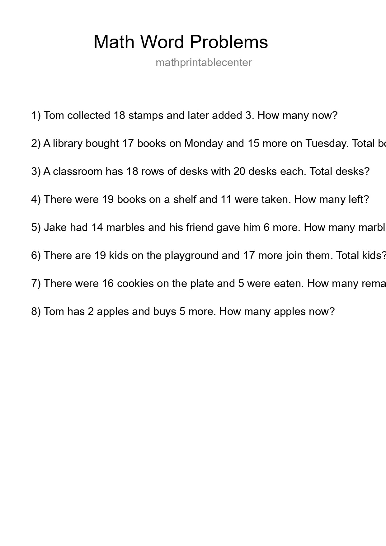 Math Word Problem Worksheet