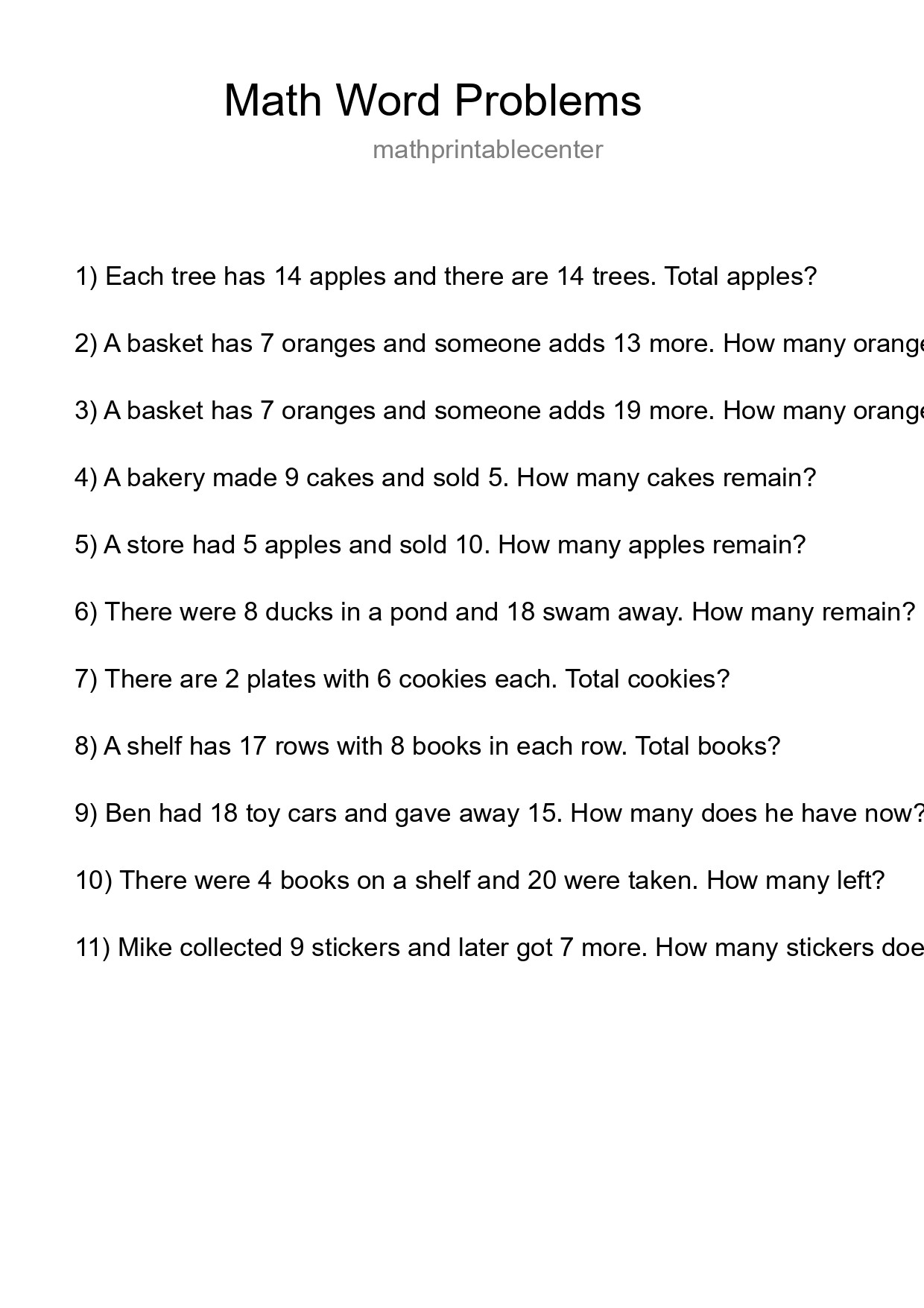 Math Word Problem Worksheet