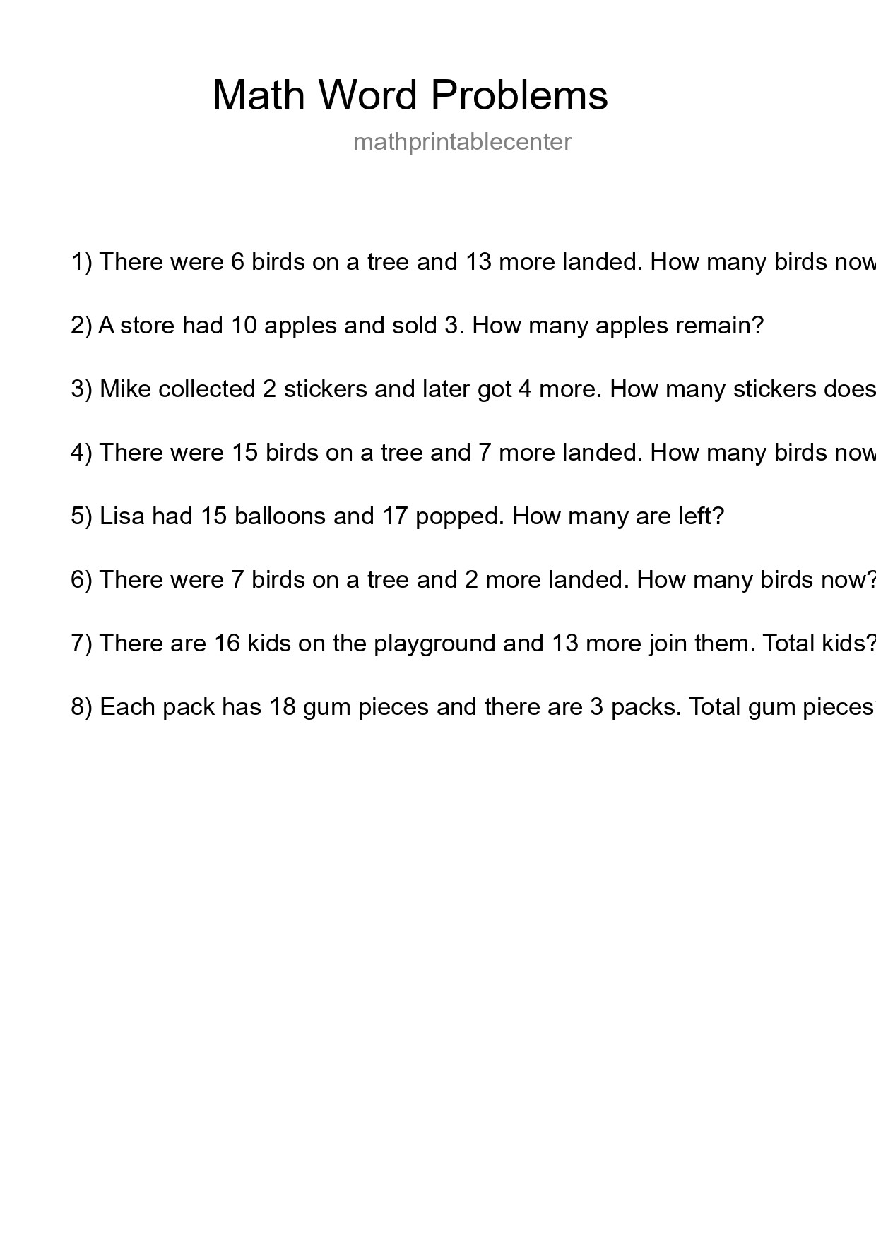 Math Word Problem Worksheet