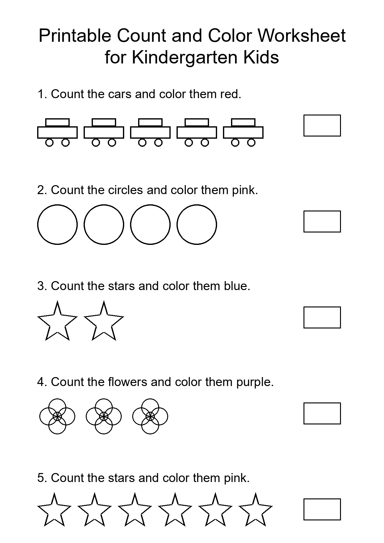 Printable Count and Color Worksheet for Kindergarten Kids