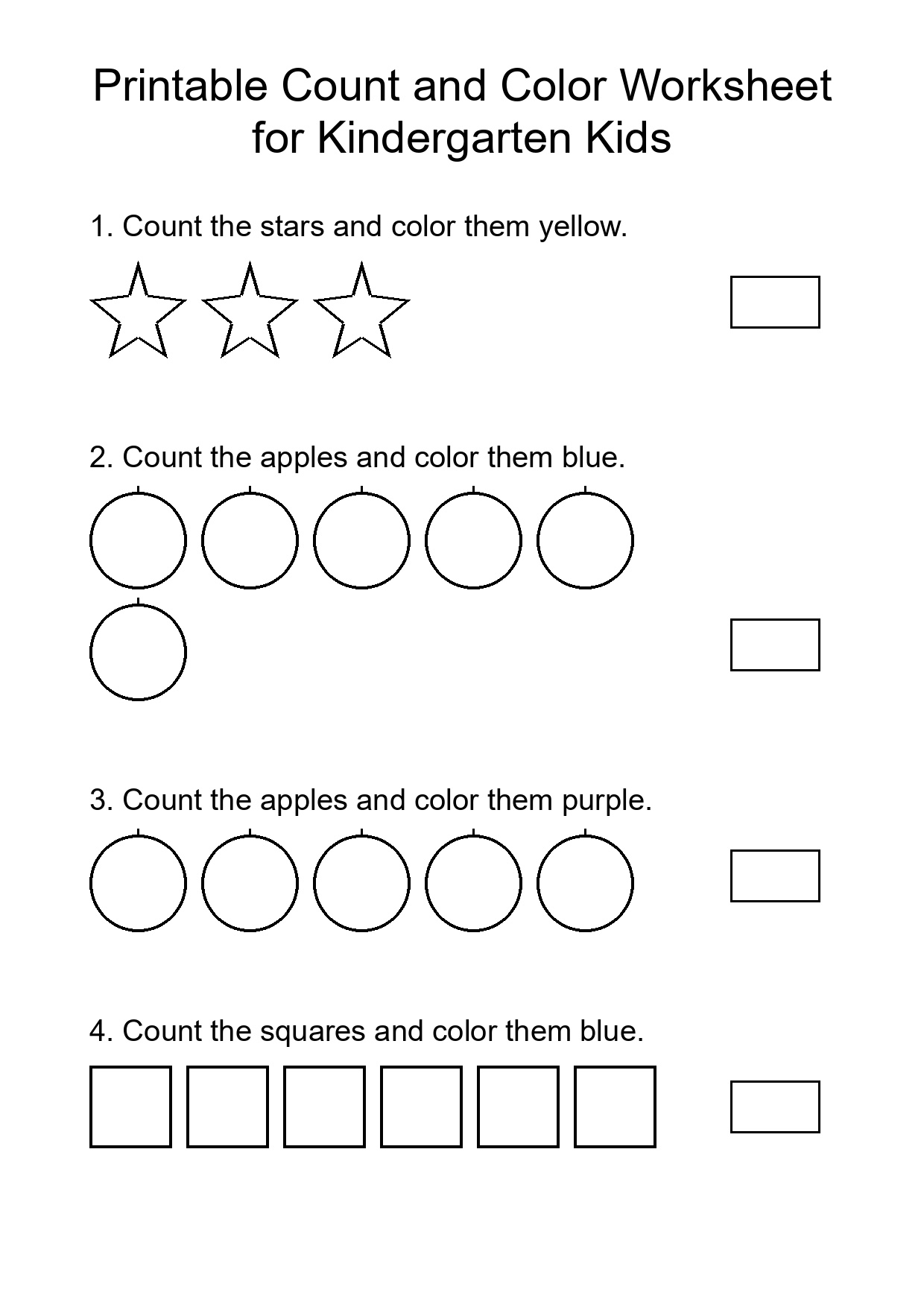 Printable Count and Color Worksheet for Kindergarten Kids