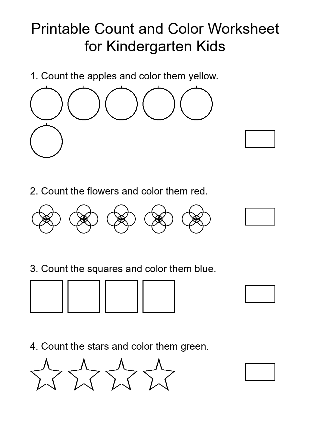 Printable Count and Color Worksheet for Kindergarten Kids