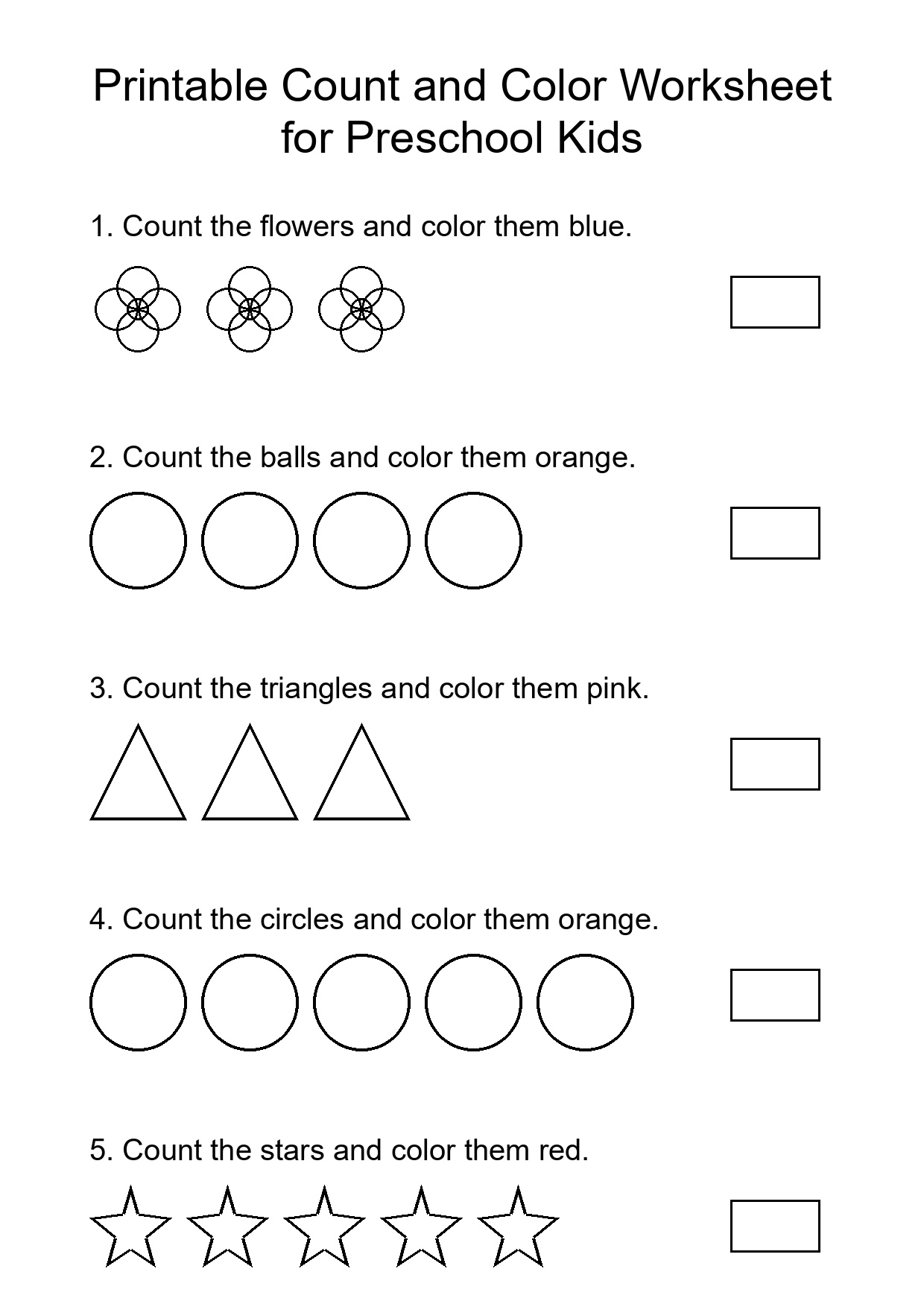 Printable Count and Color Worksheet for Preschool Kids